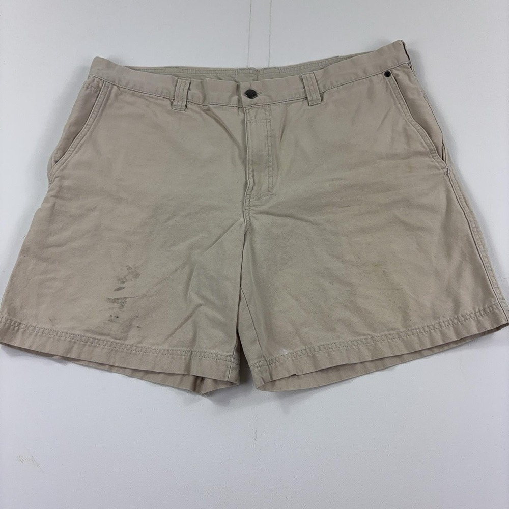 Columbia Shorts Mens 38 Beige Canvas Chino Flat Front 8 Inseam Outdoor Hiking